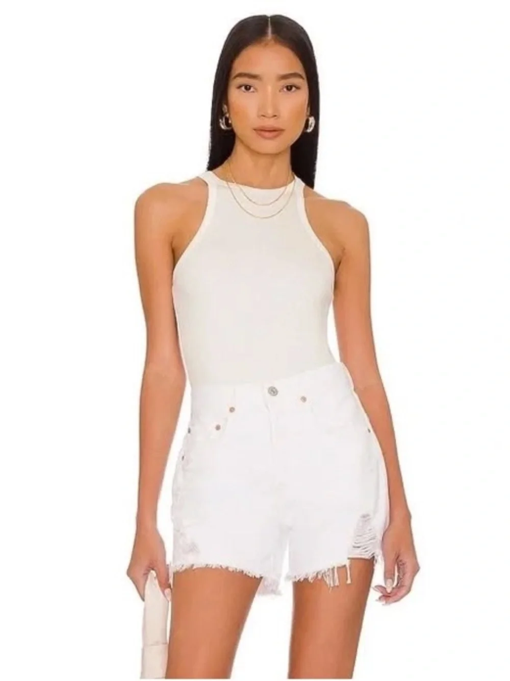 Citizens Of Humanity White Frayed Hem Denim Shorts- “Annabelle long”